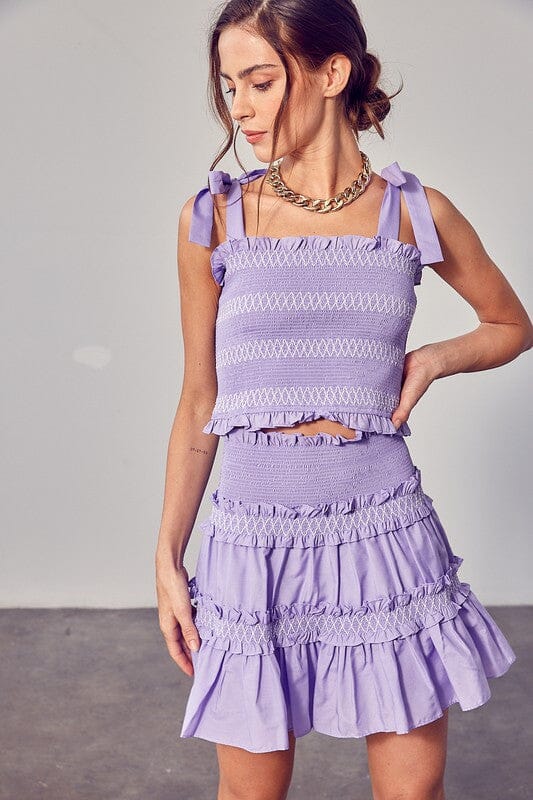 SMOCKED BOW STRAP TOP Do + Be Collection LAVENDER S 