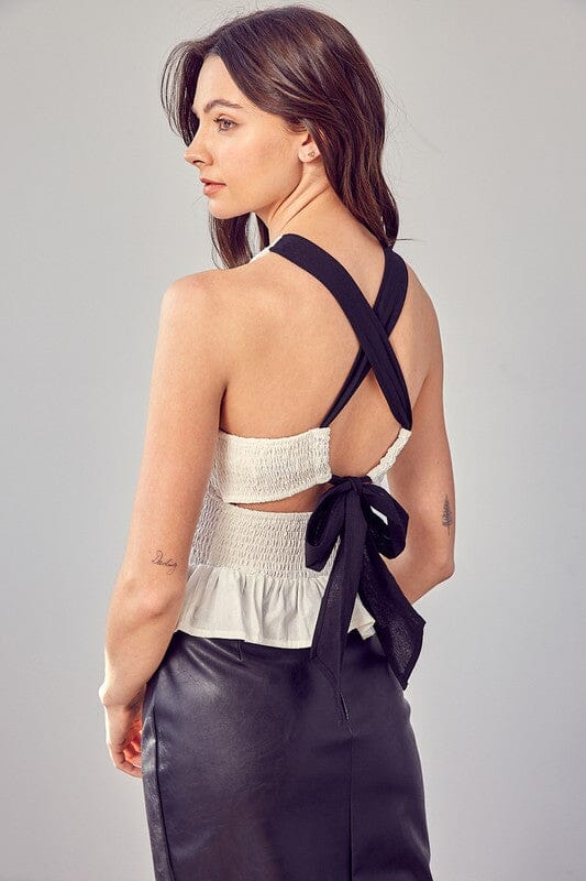 SMOCKED CRISS CROSS BACK TOP Do + Be Collection WHITE S 