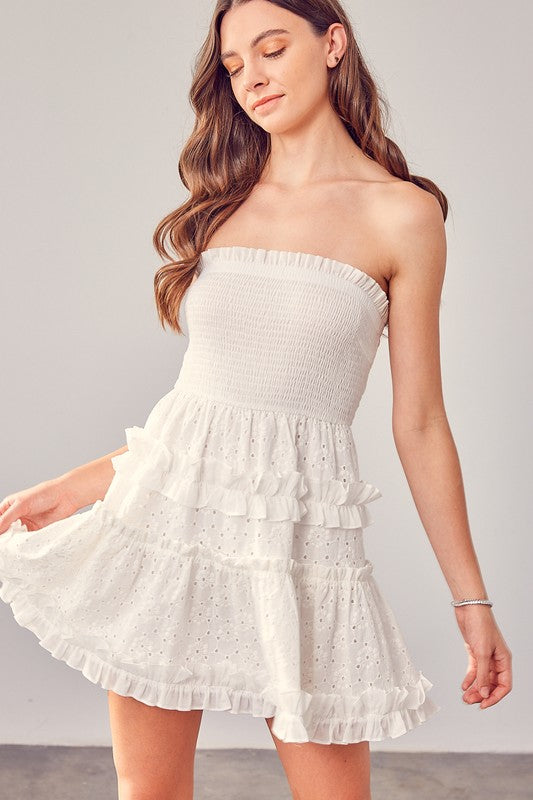 SMOCKED EMBROIDERY DRESS Do + Be Collection WHITE L 