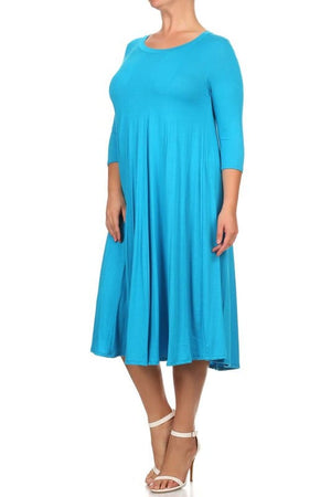 Solid, 3/4 sleeve midi dress Moa Collection 