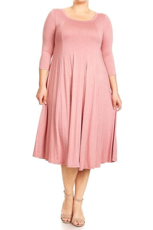 Solid, 3/4 sleeve midi dress Moa Collection Dusty Pink XL 