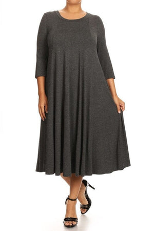 Solid, 3/4 sleeve midi dress Moa Collection Heather Charcoal XL 
