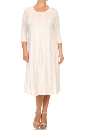 Solid, 3/4 sleeve midi dress Moa Collection Ivory XL 