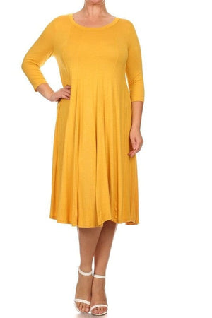 Solid, 3/4 sleeve midi dress Moa Collection Mustard XL 