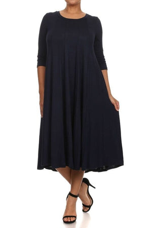Solid, 3/4 sleeve midi dress Moa Collection Navy XL 