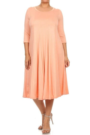 Solid, 3/4 sleeve midi dress Moa Collection Peach XL 
