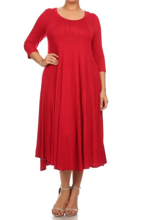 Solid, 3/4 sleeve midi dress Moa Collection Red XL 