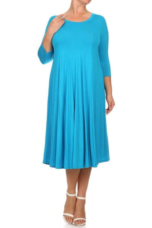 Solid, 3/4 sleeve midi dress Moa Collection Turquoise XL 