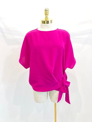 Solid blouse top with round neck and tie up side Miley + Molly 