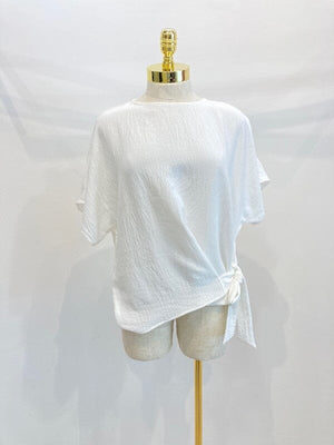 Solid blouse top with round neck and tie up side Miley + Molly 