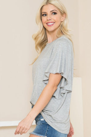 Solid Short Butterfly Sleeve Round Neck Top Acting Pro 