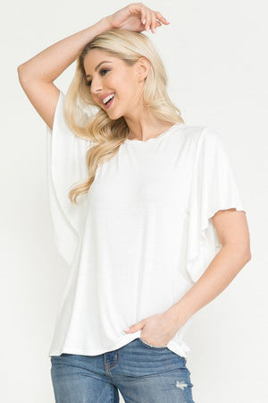 Solid Short Butterfly Sleeve Round Neck Top Acting Pro 