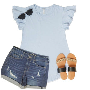 Solid Short Flutter Sleeve Top Acting Pro 