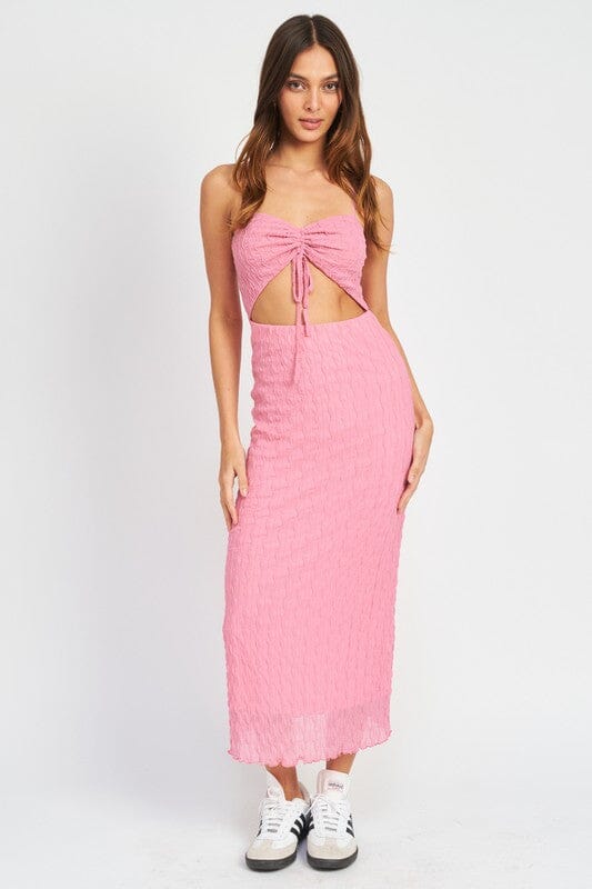 SPAGHETTI STRAP MIDI DRESS WITH CUT OUT Emory Park PINK S 