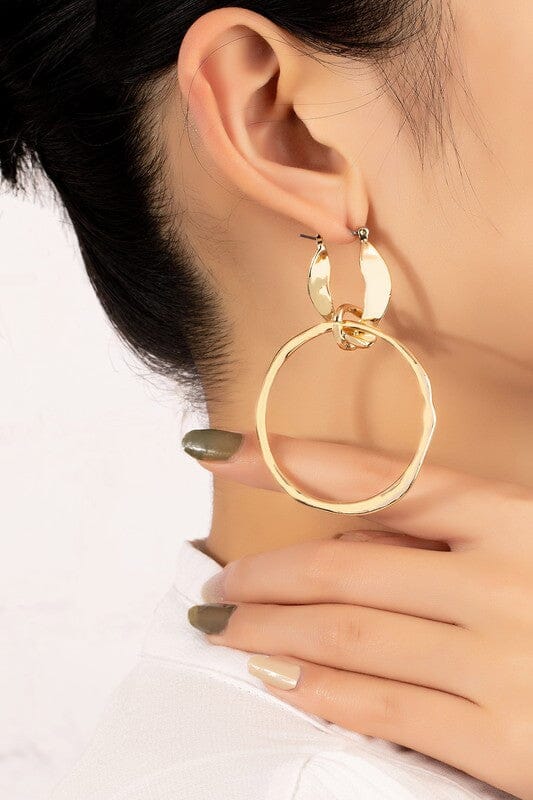 Statement hammered hoop drop earrings LA3accessories Gold one size 