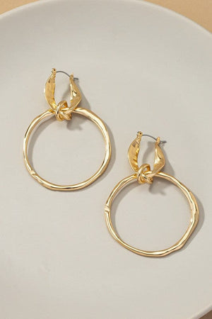 Statement hammered hoop drop earrings LA3accessories Gold one size 