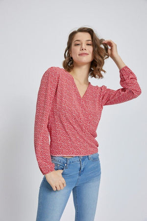 Surplice long sleeve blouse top with printed Miley + Molly 