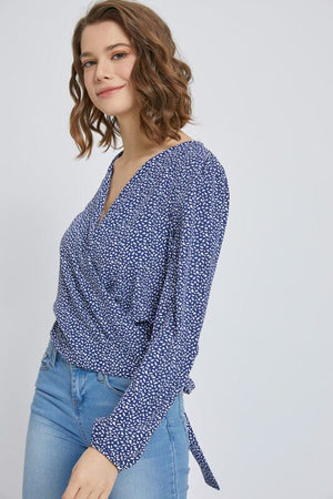 Surplice long sleeve blouse top with printed Miley + Molly 