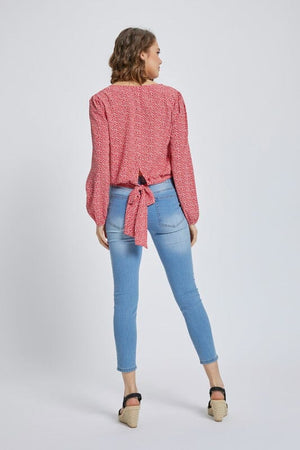 Surplice long sleeve blouse top with printed Miley + Molly Red S 