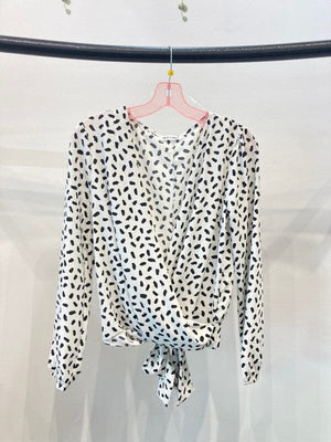 Surplice long sleeve blouse top with printed Miley + Molly White S 