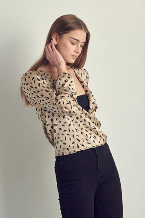 Surplice long sleeve in satin blouse top Miley + Molly 