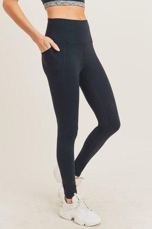 Tapered Band Essential Solid Highwaist Leggings Mono B Black S 