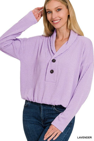 TEXTURED LINE ELASTIC WAIST PULLOVER TOP ZENANA 