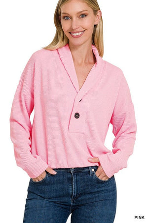 TEXTURED LINE ELASTIC WAIST PULLOVER TOP ZENANA PINK S 