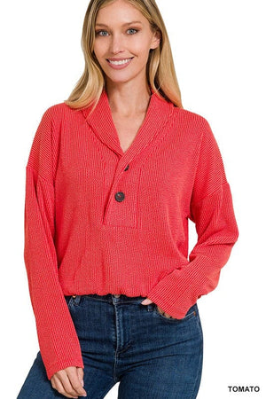 TEXTURED LINE ELASTIC WAIST PULLOVER TOP ZENANA TOMATO S 