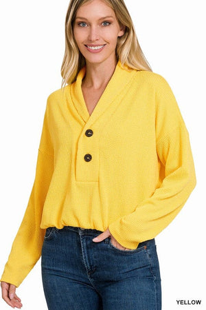 TEXTURED LINE ELASTIC WAIST PULLOVER TOP ZENANA YELLOW S 