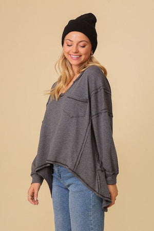 thermal high low vneck oversized top TIMING 2 TONE CHARCOAL S 