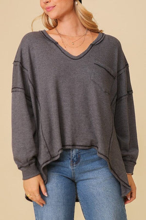 thermal high low vneck oversized top TIMING 