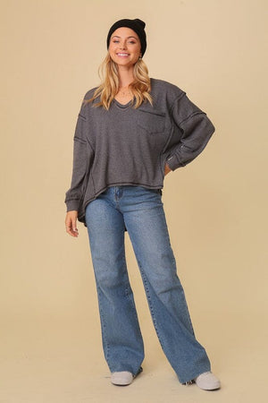 thermal high low vneck oversized top TIMING 