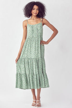 TIERED FLORAL SUN DRESS Sans Souci Apple Green Large 
