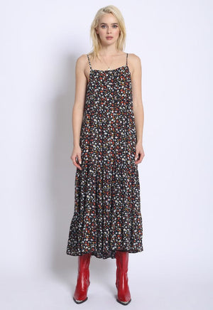 TIERED FLORAL SUN DRESS Sans Souci Black Large 