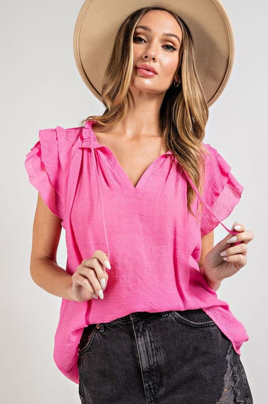 TIERED RUFFLE SLEEVE SHORT SLEEVE BLOUSE eesome 