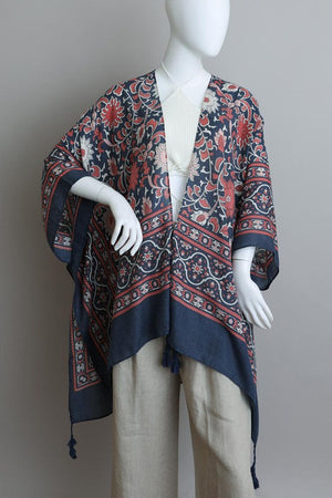 Touch of Morroco Tapestry Tassel Kimono Leto Accessories Blue One Size 