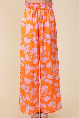 TROPICAL PRINT WIDE PANTS WITH SELF TIE DRAWSTRING Lumiere 