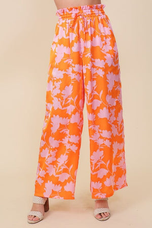 TROPICAL PRINT WIDE PANTS WITH SELF TIE DRAWSTRING Lumiere 