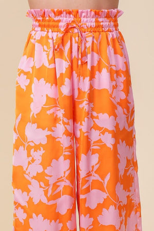 TROPICAL PRINT WIDE PANTS WITH SELF TIE DRAWSTRING Lumiere 