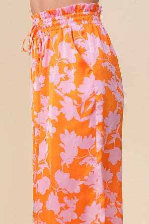 TROPICAL PRINT WIDE PANTS WITH SELF TIE DRAWSTRING Lumiere 