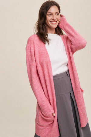Two Pocket Open-Front Long Knit Cardigan Listicle 