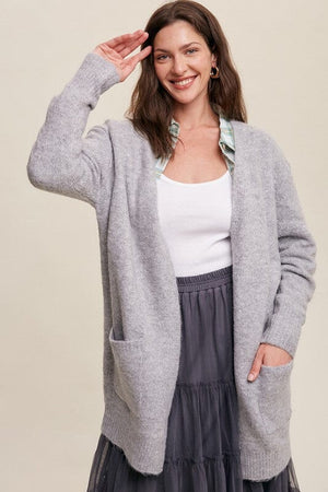 Two Pocket Open-Front Long Knit Cardigan Listicle 