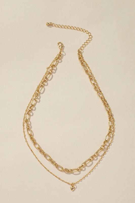 Two row mixed chain with dainty heart pendant LA3accessories Gold one size 