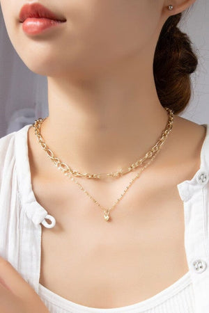 Two row mixed chain with dainty heart pendant LA3accessories Gold one size 