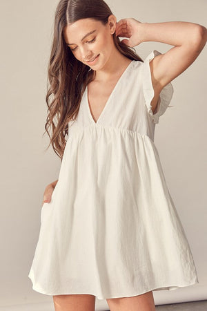 V NECK BABYDOLL DRESS WITH SHORT LINED Mustard Seed WHITE L 