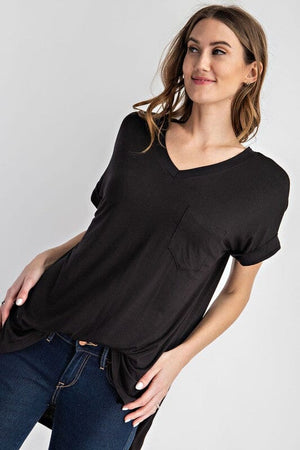 V NECK BASIC HIGH LOW HEM TOP Rae Mode 