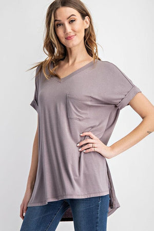 V NECK BASIC HIGH LOW HEM TOP Rae Mode 