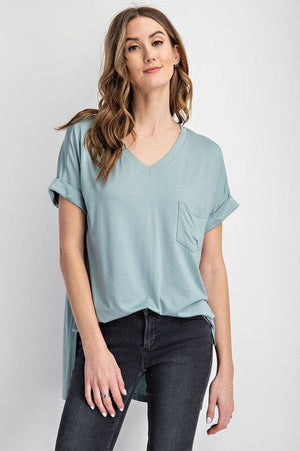 V NECK BASIC HIGH LOW HEM TOP Rae Mode 