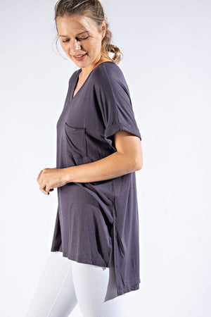 V NECK BASIC HIGH LOW HEM TOP Rae Mode 